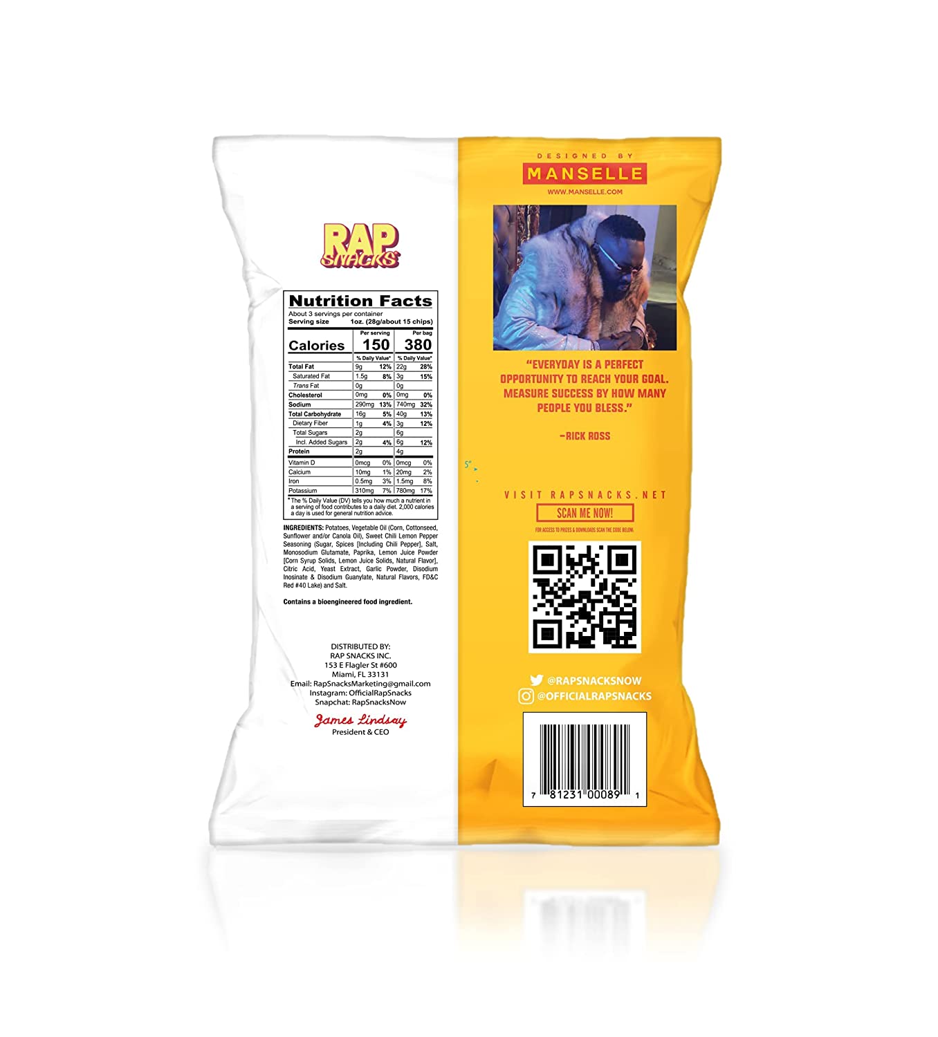 Rap Snacks | Rick Ross | Sweet Chili Lemon Pepper Chips - 2.5oz - SUPER RARE