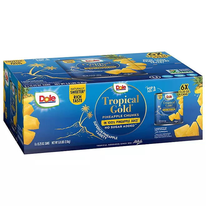 Dole Tropical GOLD Pineapple Chunks, 5.8 Lbs -  6 pack