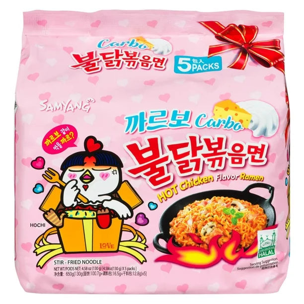 SAMYANG Chicken Ramen Carbonara , Hot Chicken Carbo Ramen - 5 Packs