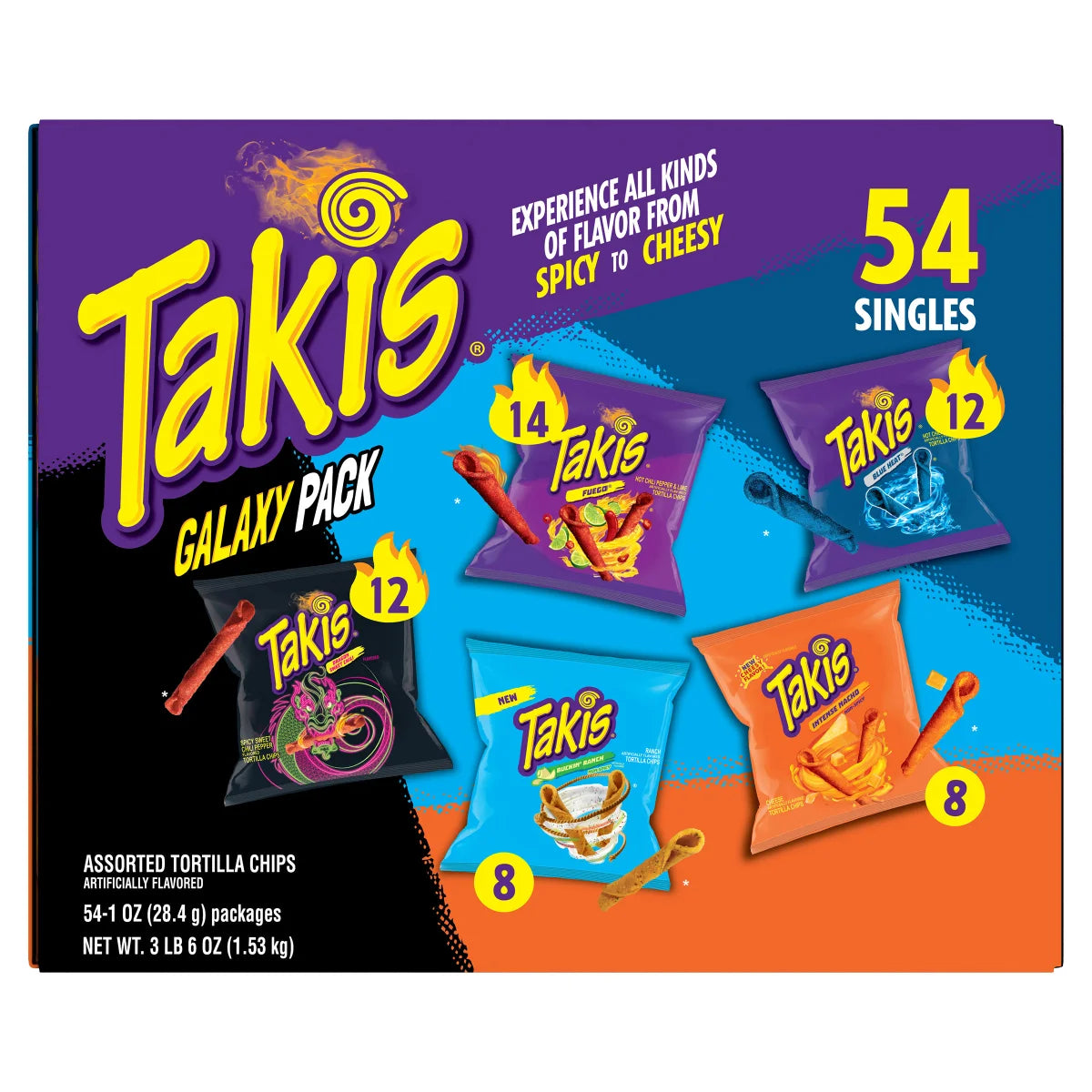 Takis Galaxy Pack - Rolled Tortilla Chips - Variety Pack - 1 oz - 54 count - Limited Edition