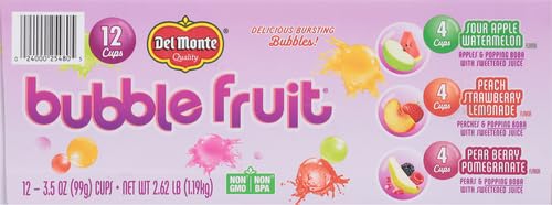 Del Monte Bubble Fruit Snacks - Popping Boba -  Variety Pack, 3.5 Oz - 12 Cups - Wholesale