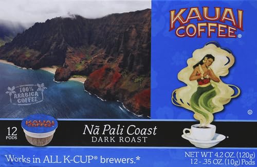 Kauai Coffee Na Pali Coast Dark Roast - Compatible with Keurig Pods K-Cup Brewers (1 Pack of 12 Single-Serve Cups)