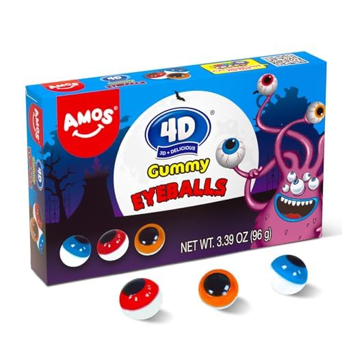 Amos 4D Eyeballs Gummy Candy, Perfect Treat for Kids Birthday Parties, Edible Eyes Cake Cupcake Toppers Cookie Dessert Decorations - 15 Count