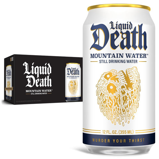 Liquid Death, Still Mountain Water, Real Mountain Source, Natural Minerals & Electrolytes - 18 Pack Cans