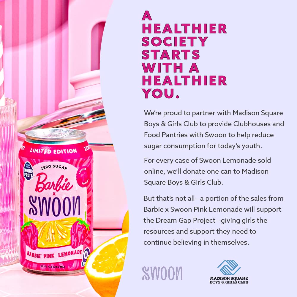 Swoon Barbie™ Pink Lemonade - Low Carb, Paleo-Friendly, Gluten-Free Keto Drink - Sugar Free Strawberry Lemonade Made with 100% Natural Lemon Juice Concentrate - 12 Fl Oz (Pack of 12)