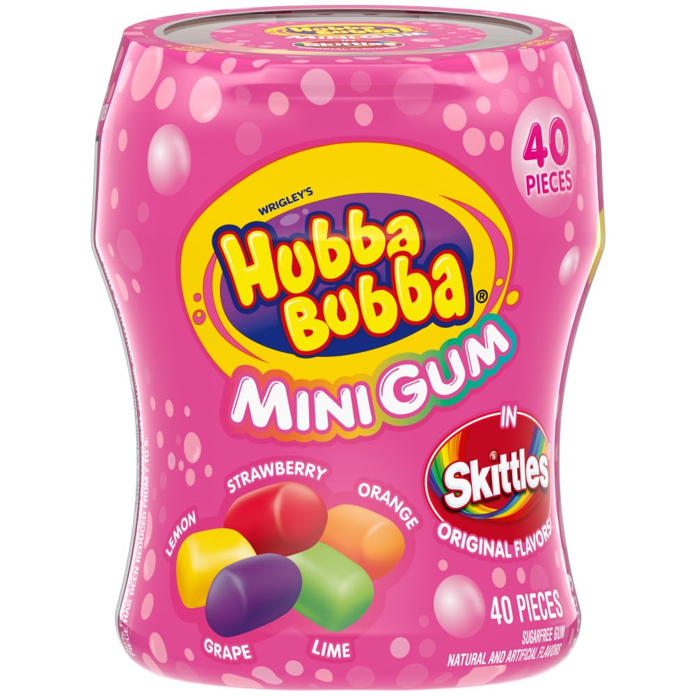 HUBBA BUBBA Mini Gum in Skittles Original Flavors, 40 CT Bottle