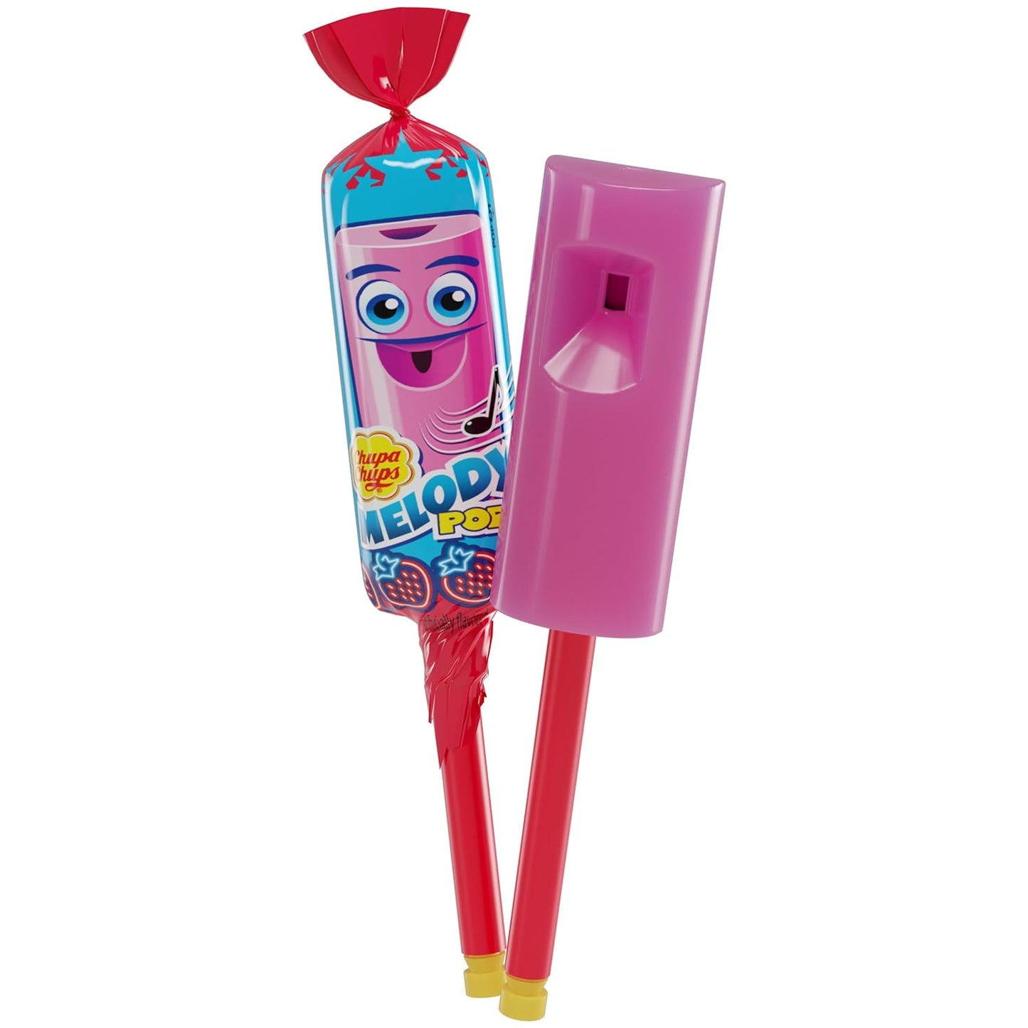 Chupa Chups Melody Pop, Strawberry Flavor, Whistle Lollipops, Individually Wrapped Candy Suckers, 5 Count Pack