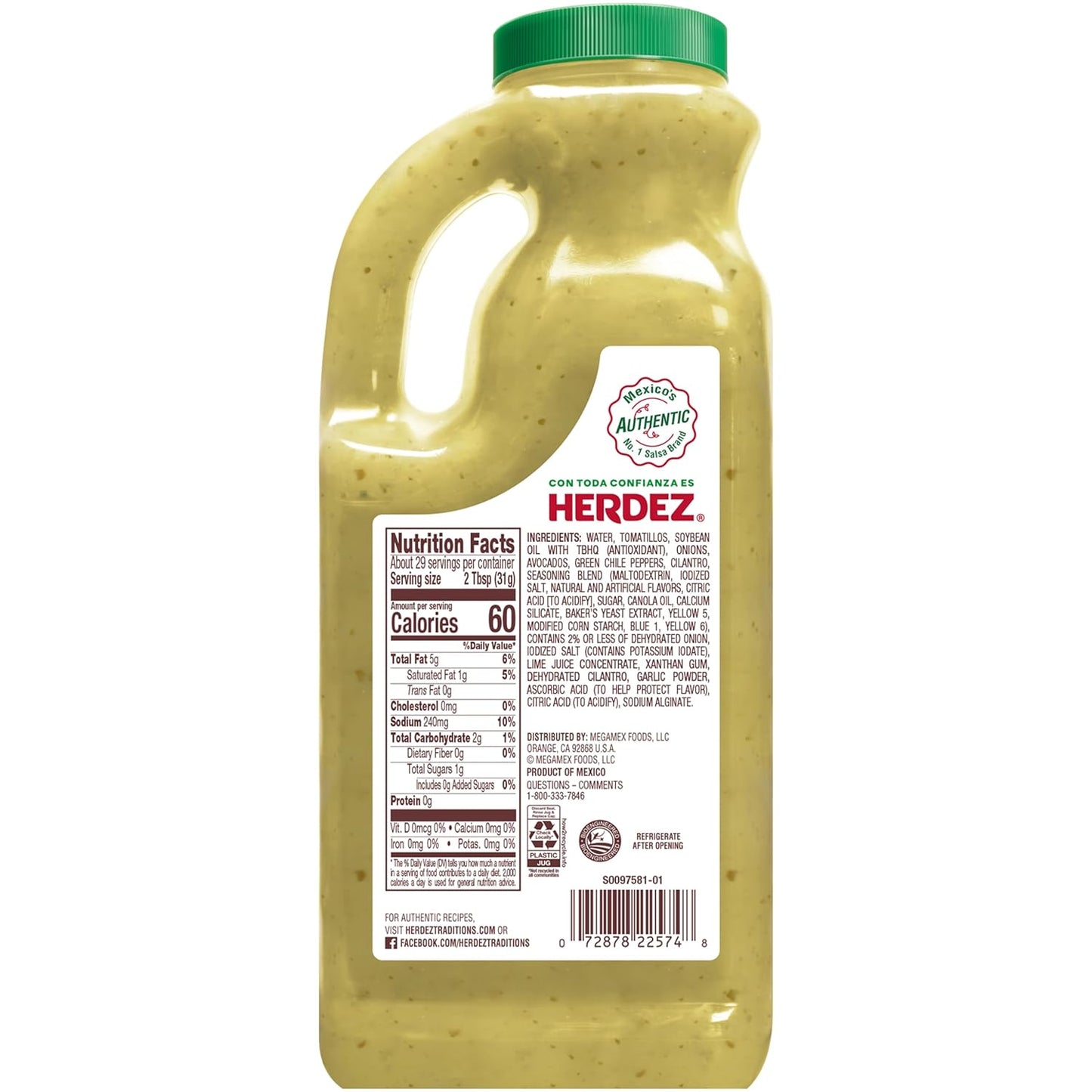 HERDEZ Mild Guacamole Salsa Jug, 32 oz - 2lb