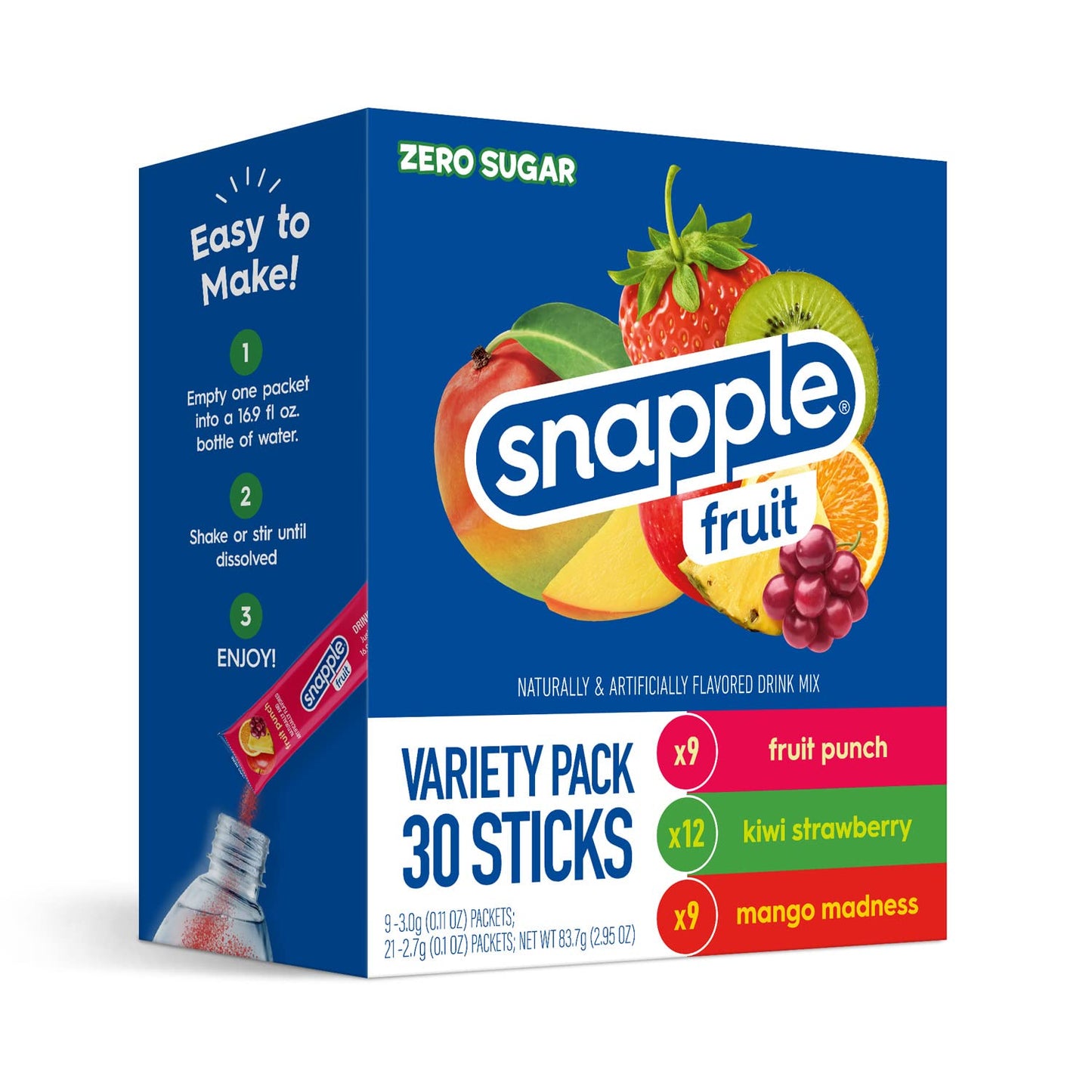 Snapple Powder Drink Mix Variety Pack - 30 Powder Sticks | Assorted Flavors, Zero Sugar | On-the-Go Hydration for Refreshing Beverages