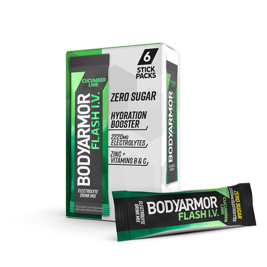 BODYARMOR Flash IV Electrolyte Packets, Cucumber Lime - Zero Sugar Drink Mix, Single Serve Packs, Coconut Water Powder, Hydration for Workout, Travel Essentials, Just Add Sticks to Liquid (6 Count)