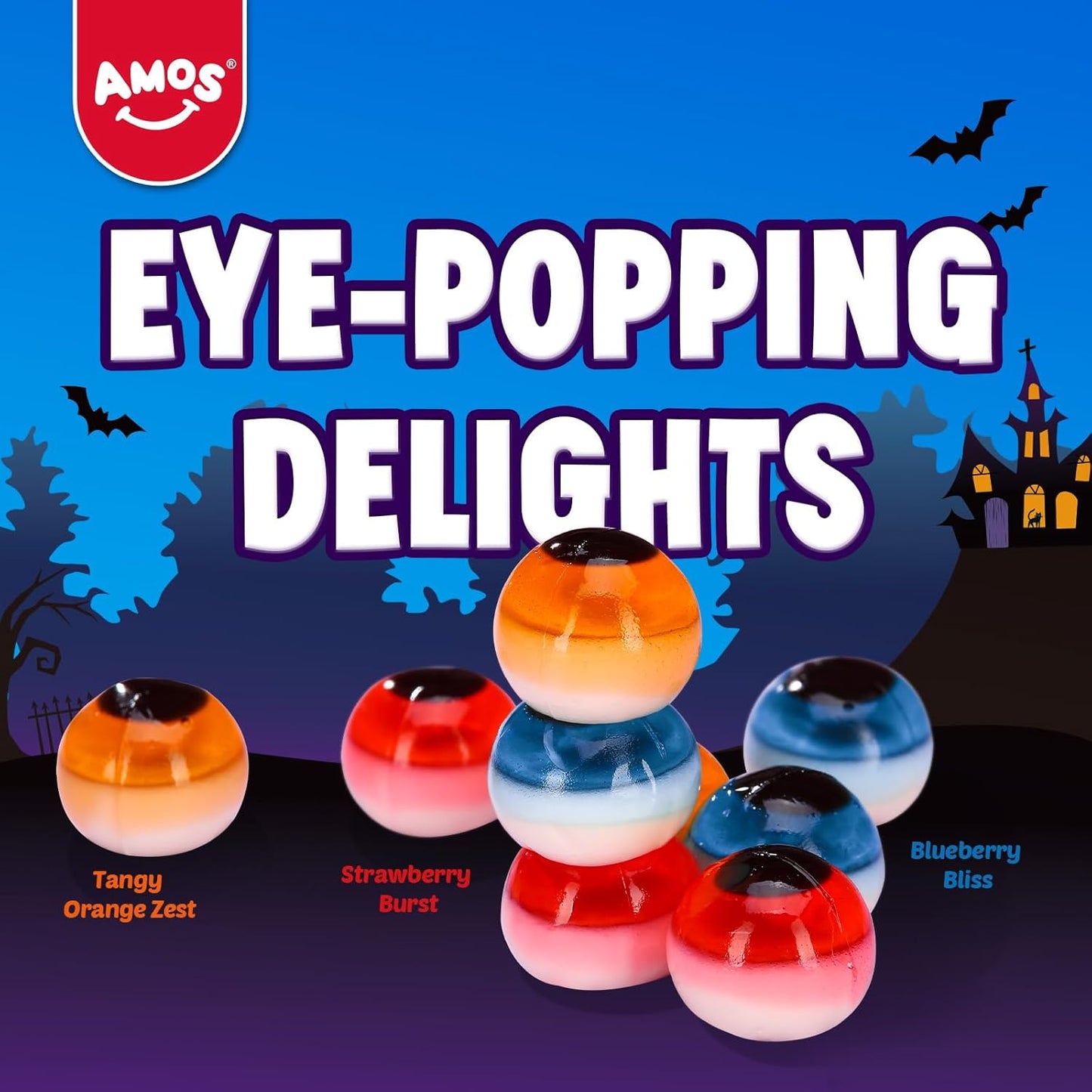 Amos Halloween Candy, Trick or Treat Candy - Eyeball Gummy Eye Candy, 3D Eyeball Shaped - 40 count