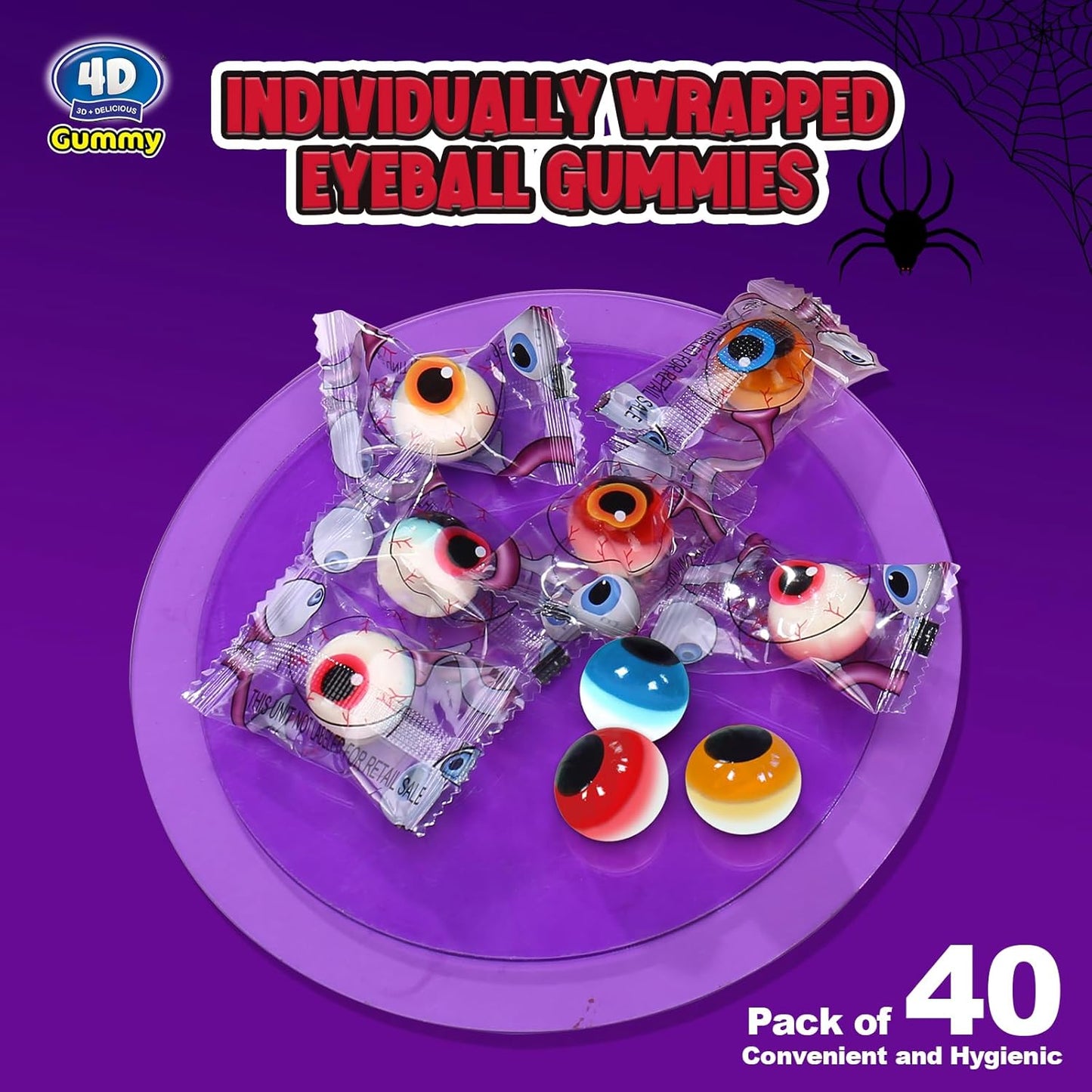 Amos Halloween Candy, Trick or Treat Candy - Eyeball Gummy Eye Candy, 3D Eyeball Shaped - 40 count