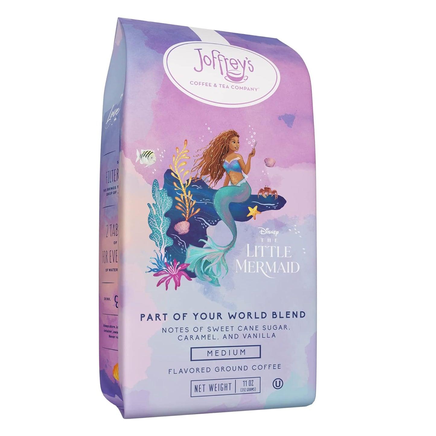 Joffrey's Coffee - Disney The Little Mermaid Part of Your World Blend, Disney Specialty Coffee Collection, Smooth Flavors, Artisan Medium Roast, Arabica Beans, Brew or French Press (Ground, 11oz)