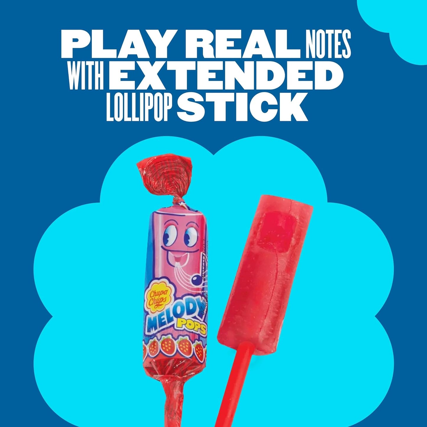 Chupa Chups Melody Pop, Blue Raspberry Flavor, Whistle Lollipops, Individually Wrapped Suckers, 5 Count Pack