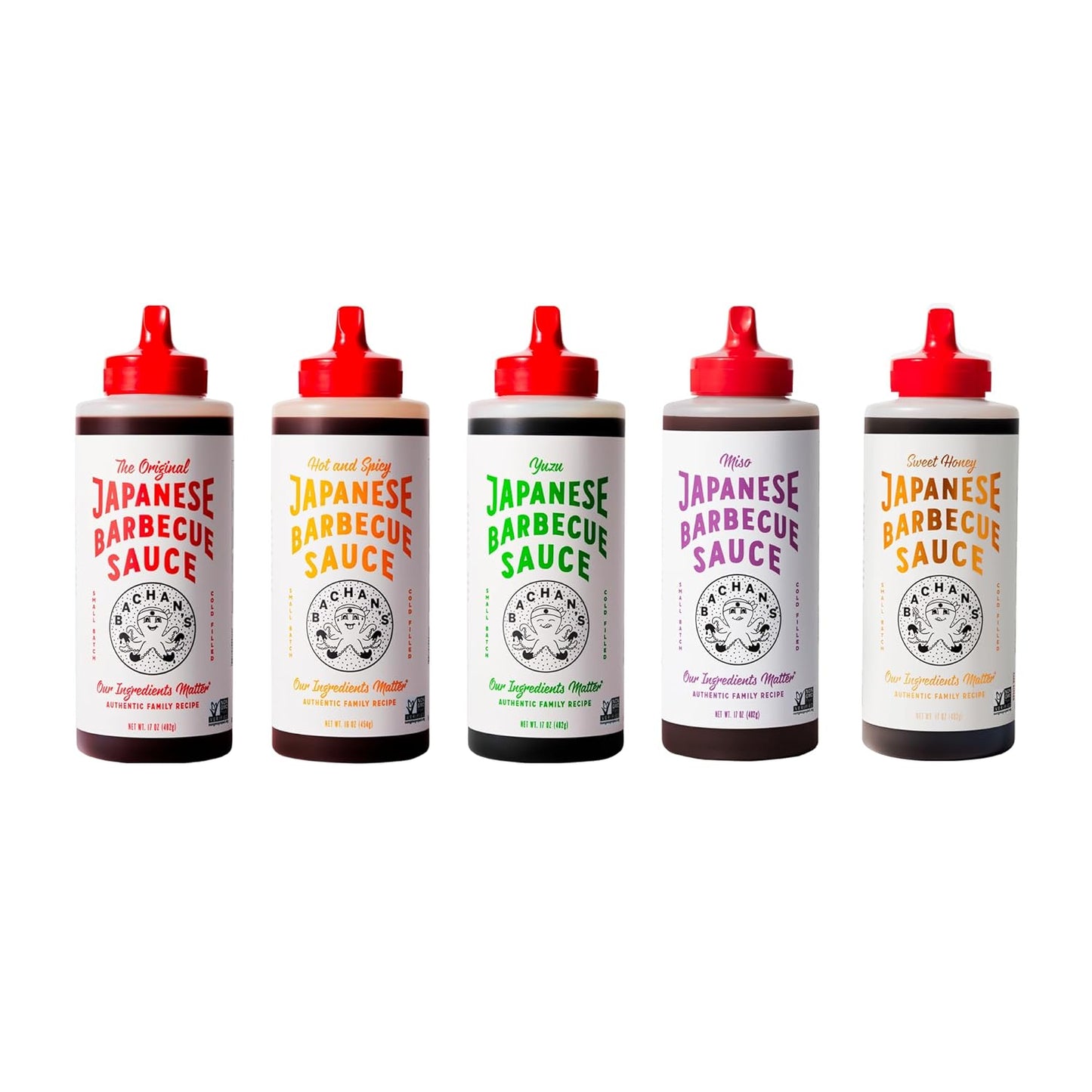 Bachan's Japanese Barbecue Sauce 5 Pack - 1 Original, 1 Hot, 1 Yuzu, 1 Miso, 1 Sweet Honey - BBQ Sauce for all foods, Authentic Family Recipe