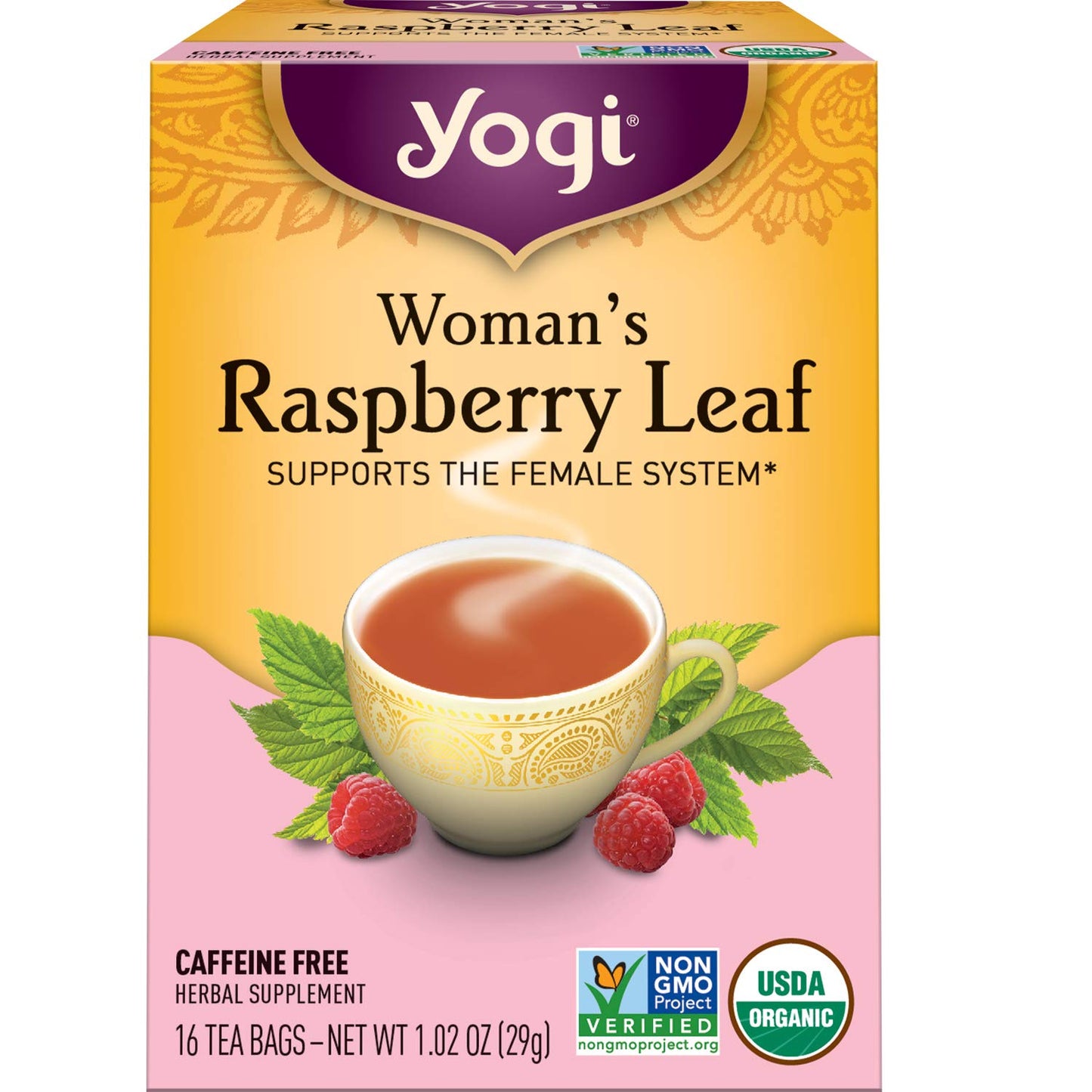 Yogi Tea Raspberry Leaf Tea - 16 Tea Bags per Pack (4 Packs) - Caffeine-Free, Organic Raspberry Leaf Tea Bags - Aids Discomfort of Menstruation - Made from Organic Raspberry Leaves