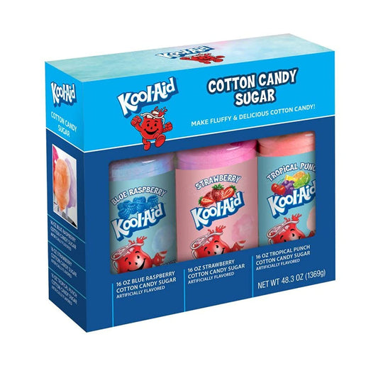 Nostalgia Kool-Aid Cotton Candy Flossing Sugar Party Kit 3-Pack, Blue Raspberry, Strawberry, Tropical Punch, 3 - 16oz Bottles of Cotton Candy Sugar Mix