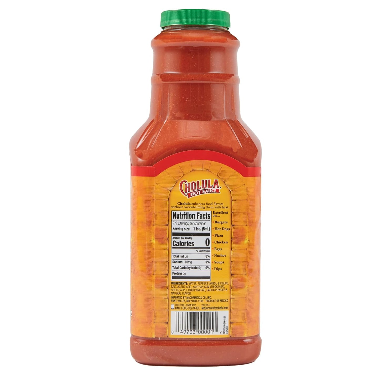 Cholula Original Hot Sauce, 64 fl oz - One 64 Fluid Ounce Bulk Container of Hot Sauce with Mexican Peppers and Signature Spice Blend, Perfect with Tacos, Eggs, Wings, Chicken and More