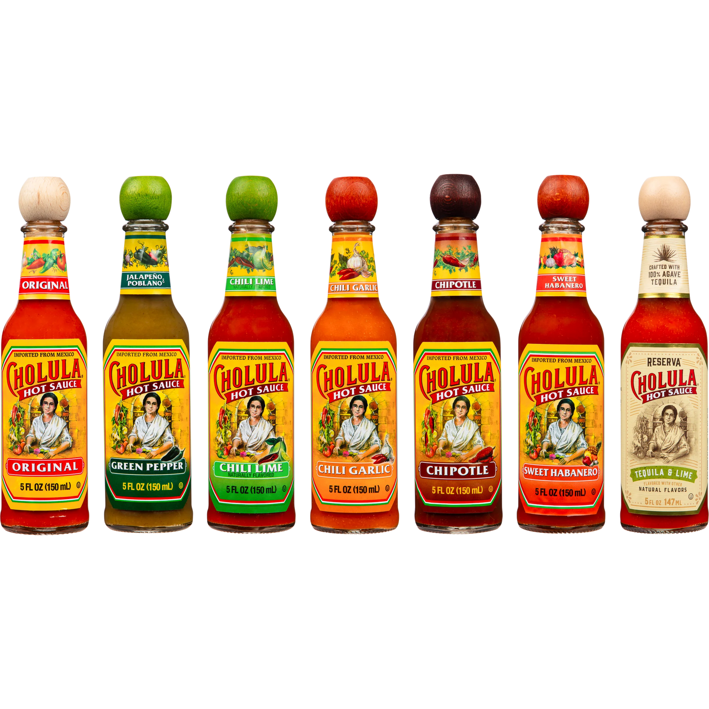 Cholula Variety Pack - 7-Count (Original, Green Pepper, Chili Lime, Chili Garlic, Chipotle, Sweet Habanero, Reserva)