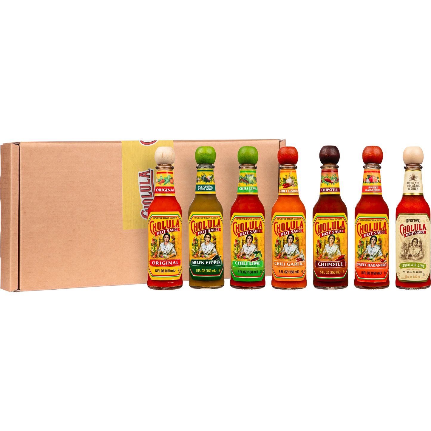 Cholula Variety Pack - 7-Count (Original, Green Pepper, Chili Lime, Chili Garlic, Chipotle, Sweet Habanero, Reserva)