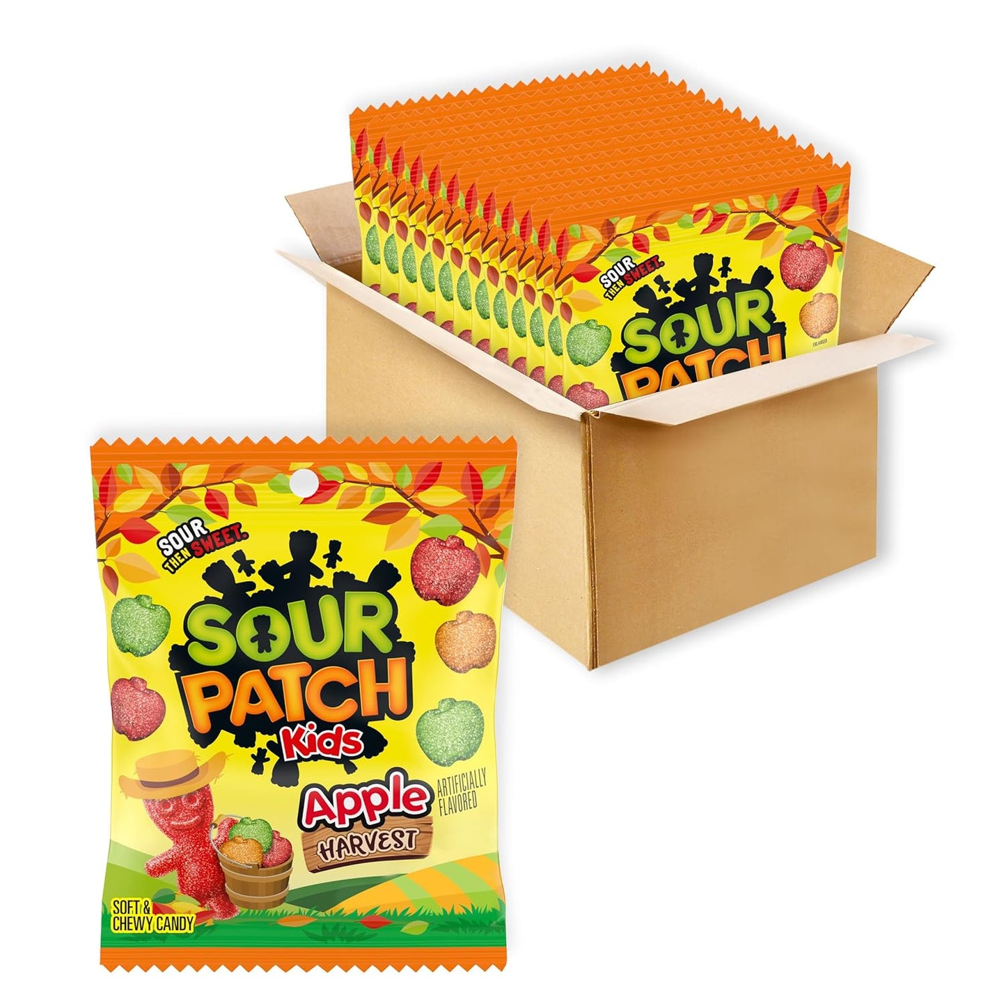 SOUR PATCH KIDS Apple Harvest Soft & Chewy Candy, 12-3.58 oz Bags