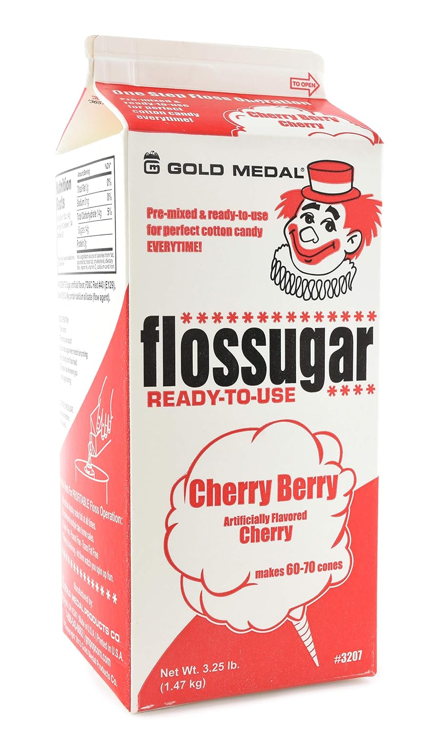 Goldmedal Cotton Candy Floss sugar - Cherry Berry - 1 Carton - 3.25 lbs