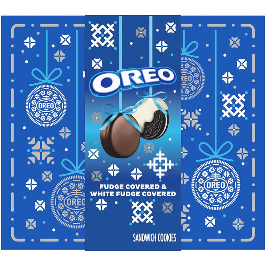 OREO Fudge and White Fudge Covered Chocolate Sandwich Cookies, Holiday Cookies, 1.03 lb Gift Box - Premium