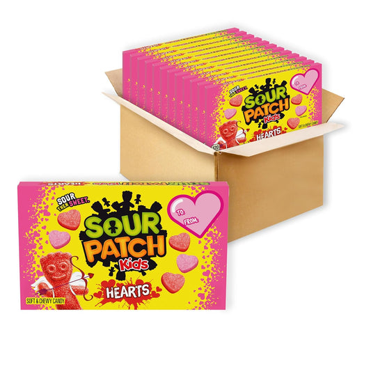 SOUR PATCH KIDS Soft & Chewy Valentines Day Candy Hearts, 12 - 3.1 oz Boxes