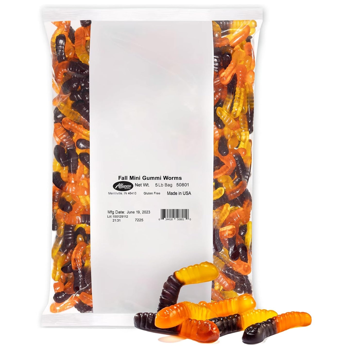 Albanese Halloween Mini Worms (Orange, Yellow and Black), 5-Pounds