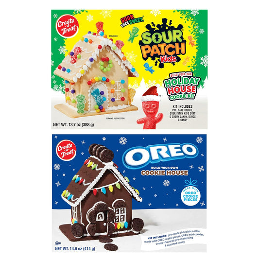 Create-A-Treat OREO and SOUR PATCH KIDS Holiday Cookie House Decorating Kits, 2 Pack Holiday Cookie Decorating Kit DIY