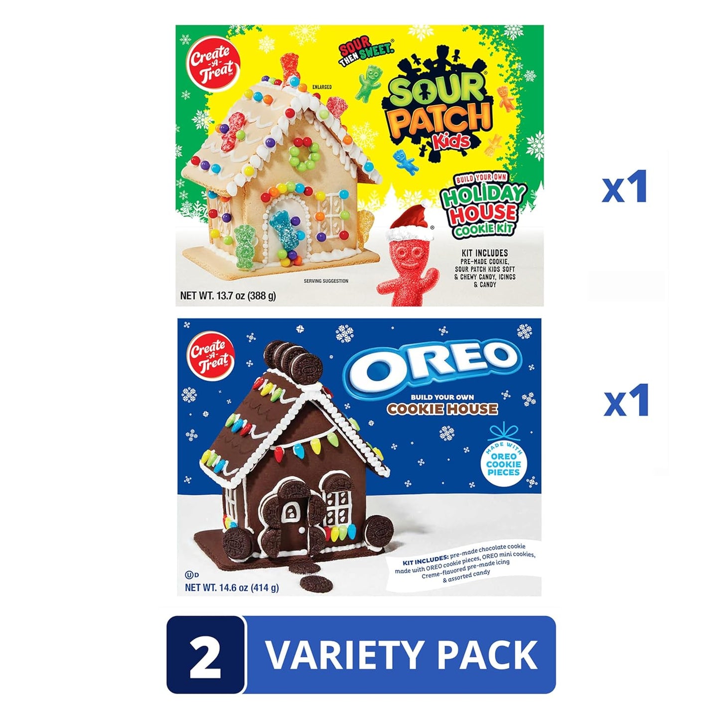 Create-A-Treat OREO and SOUR PATCH KIDS Holiday Cookie House Decorating Kits, 2 Pack Holiday Cookie Decorating Kit DIY