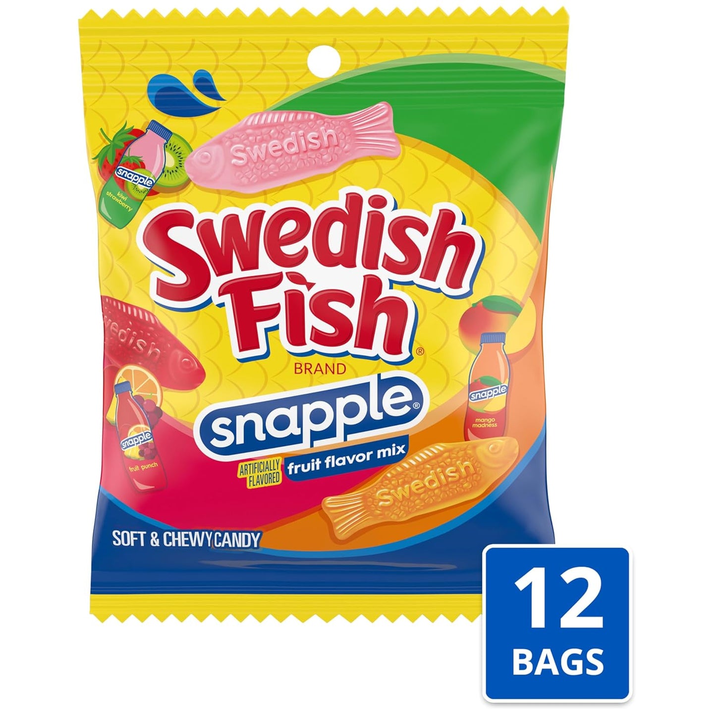 SWEDISH FISH Snapple Soft & Chewy Candy, 12-3.59 oz Bags