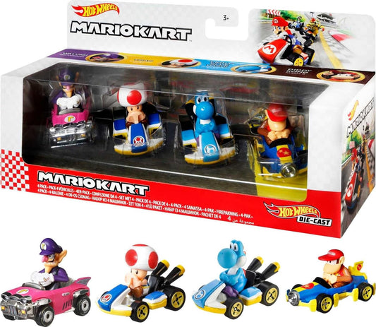 Hot Wheels GXX98 - Mario Kart Vehicle (4-Pack), Set of 4 Popular Figures, Including 1 Exclusive Model