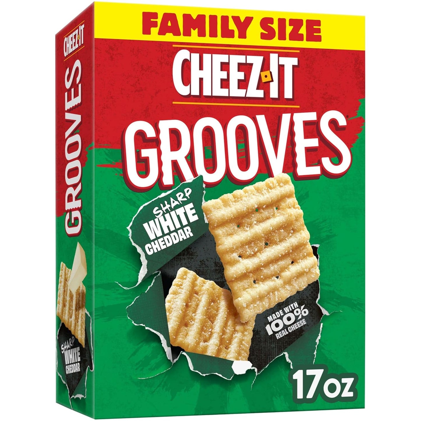 Cheez-It Grooves Crunchy Cheese Crackers, Snack Crackers, Lunch Snacks, Family Size, Sharp White Cheddar, 17oz Box (1 Box)