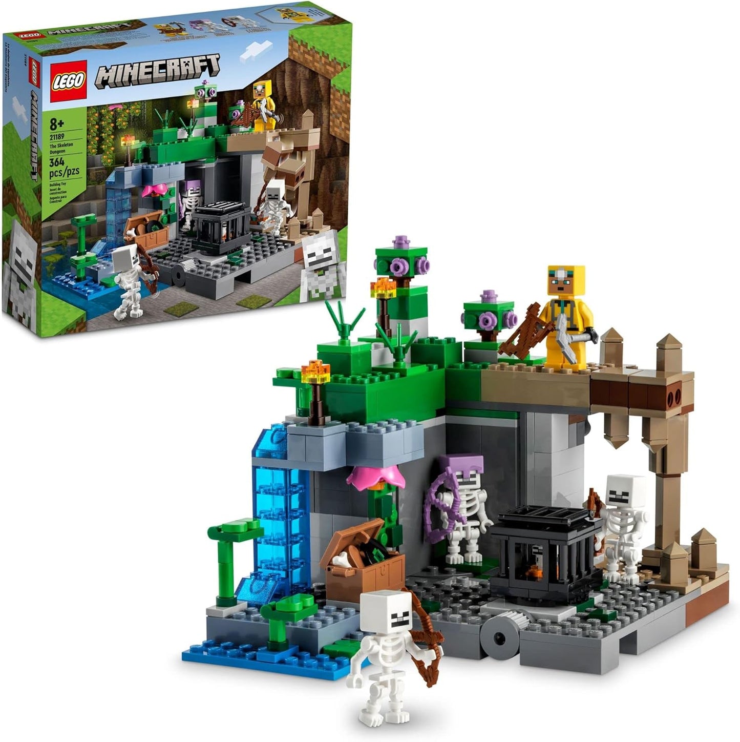 LEGO Minecraft The Skeleton Dungeon Set, 21189 Construction Toy for Kids with Caves, Mobs and Figures with Crossbow Accessories