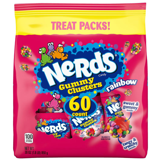 Nerds Gummy Clusters Candy, Rainbow, Individually Wrapped Treat Sized Packs (60 Count)