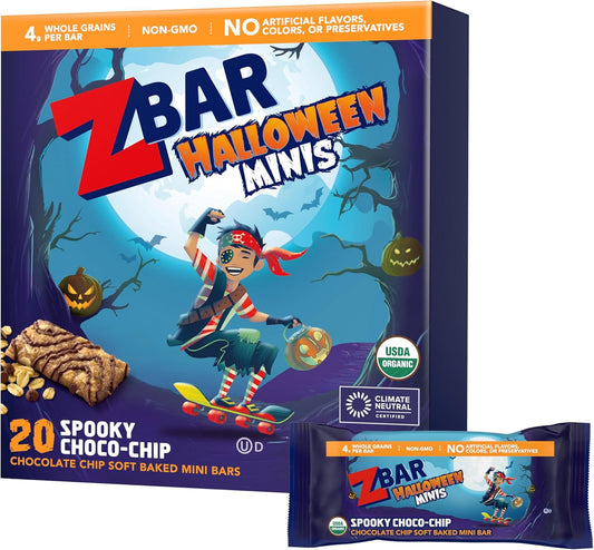Zbar Halloween Minis Spooky Choco-Chip Organic Snack Bars, 20 Mini Bars