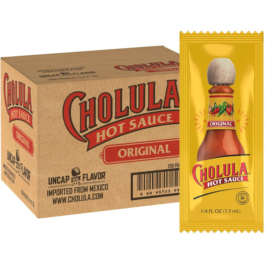 Cholula Original Hot Sauce Packets, 200 count - One 200 Count Individual Hot Sauce Packets with Mexican Peppers and Signature Spice Blend, Perfect Single-Serve Size for Delivery and Takeout