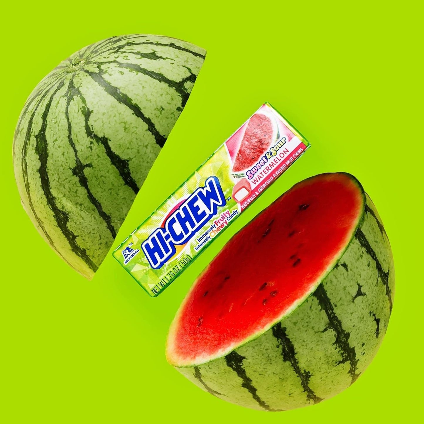 HI-CHEW Watermelon - Box of 15 Sticks, 1.76oz ea | Unique Fun Soft & Chewy Taffy Candy | Immensely Juicy Fruit Flavors