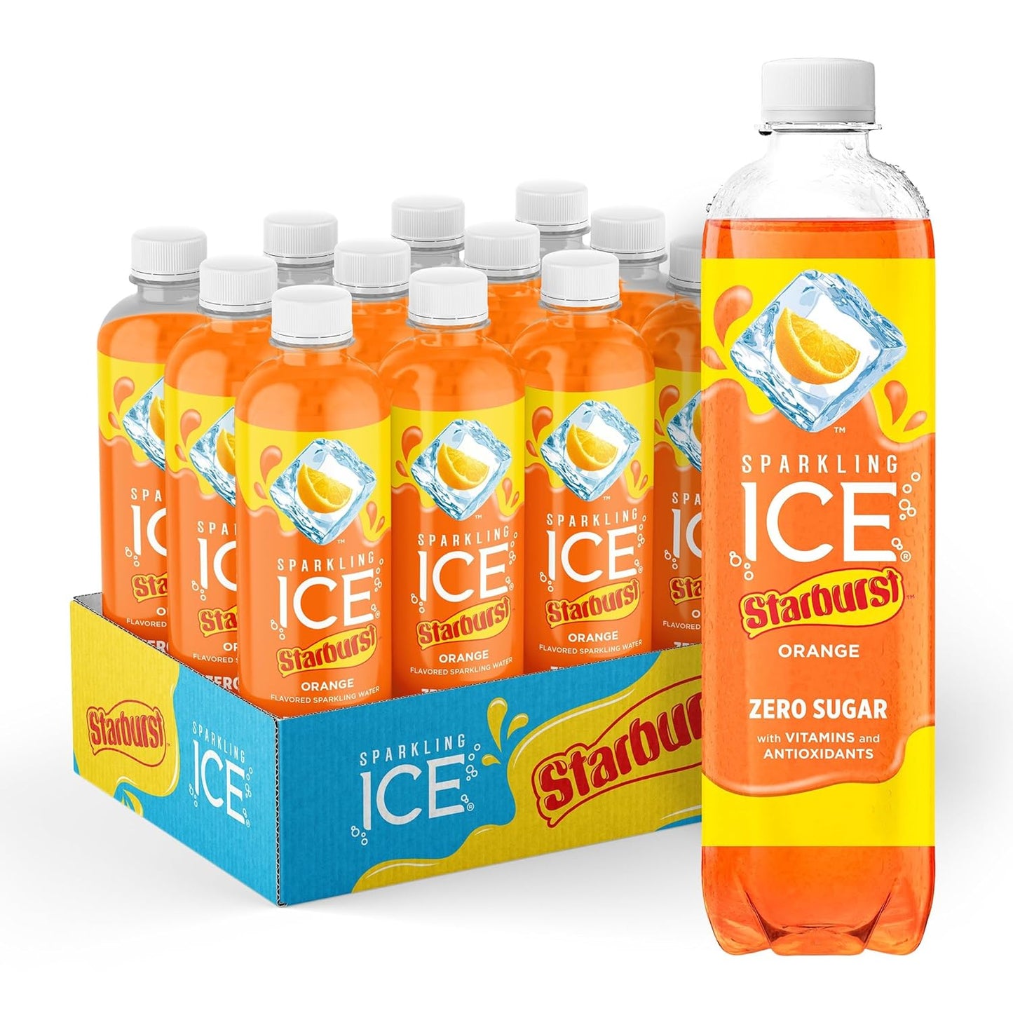 Sparkling Ice STARBURST Orange, Zero Sugar Flavored Sparkling Water, with Vitamins and Antioxidants, Low Calorie Beverage, 17 fl oz Bottles (Pack of 12)