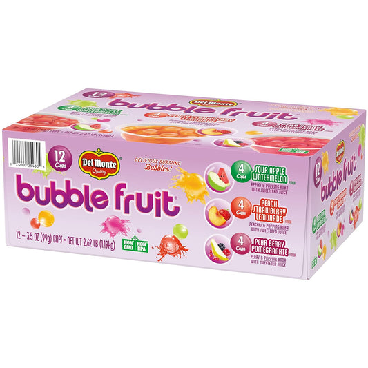 Del Monte Bubble Fruit Snacks - Popping Boba -  Variety Pack, 3.5 Oz - 12 Cups - Wholesale