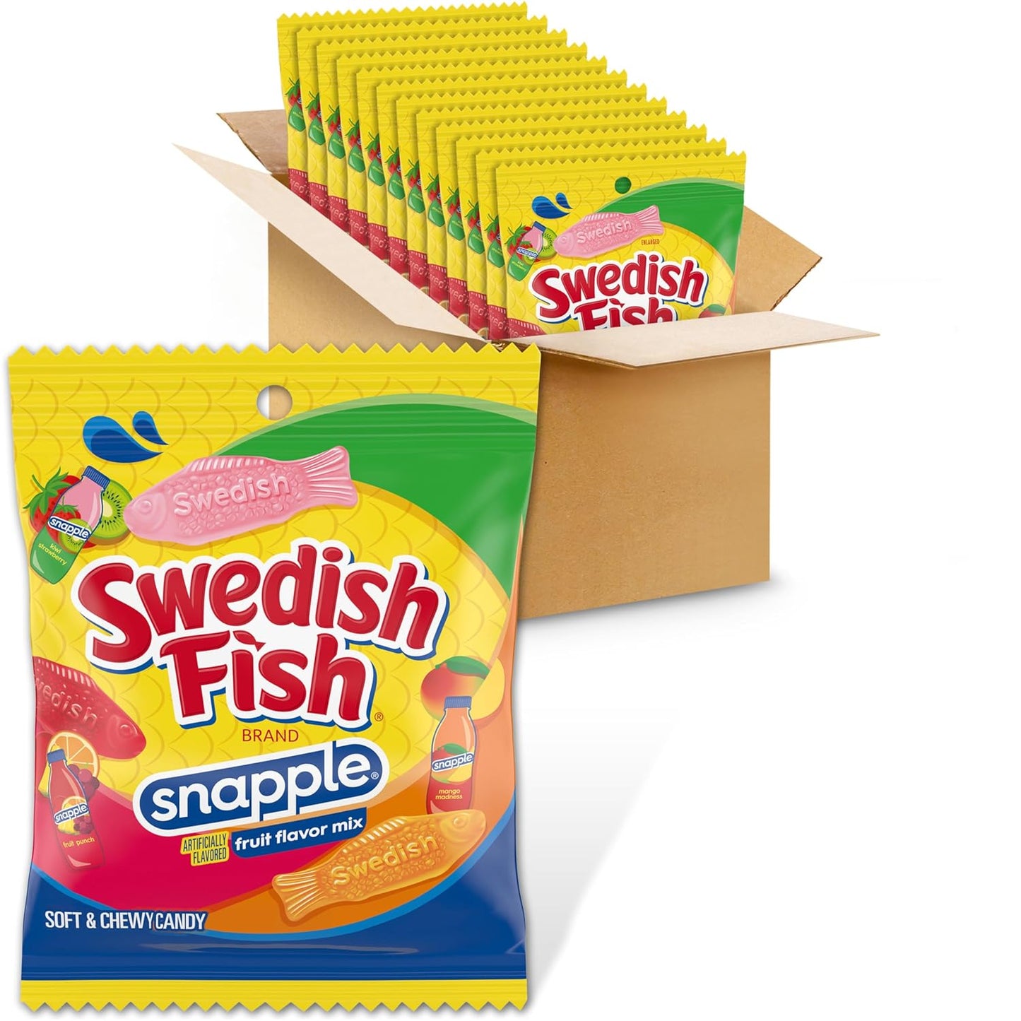 SWEDISH FISH Snapple Soft & Chewy Candy, 12-3.59 oz Bags