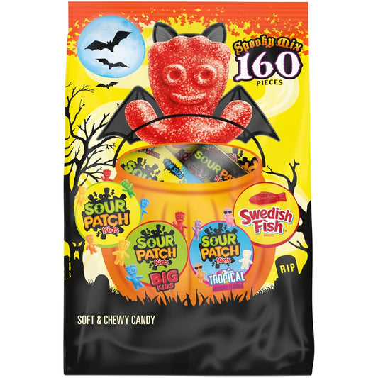 SOUR PATCH KIDS Original, Tropical, Big Kids & SWEDISH FISH Halloween Candy Variety Pack, 160 Trick or Treat Bags