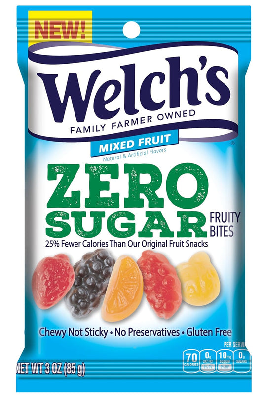 Welch’s Fruit Snacks, Zero Sugar Fruity Bites, Perfect for School Lunches, Mixed Fruit, Gluten Free, 3 oz (Pack of 1)