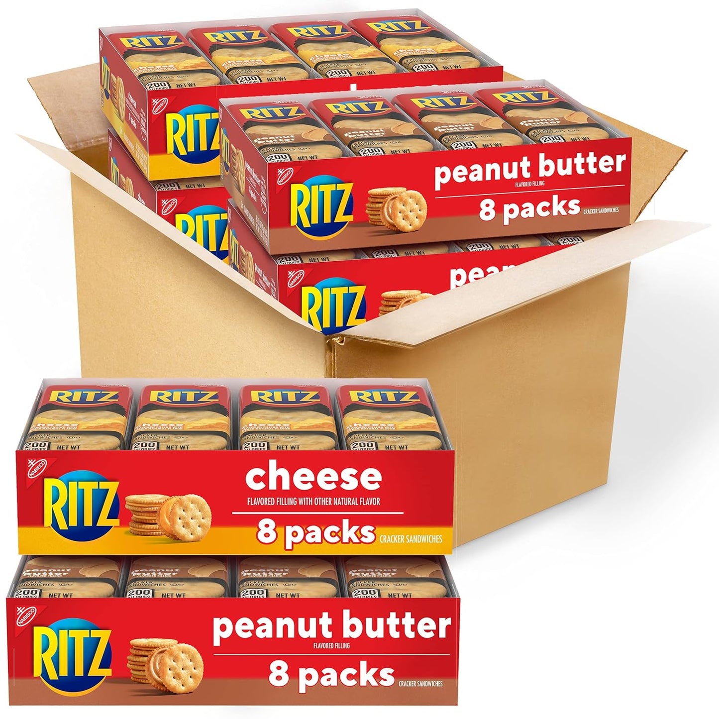 RITZ Peanut Butter Sandwich Cracker Snacks and Cheese Sandwich Crackers, Snack Crackers Variety Pack,, 32 Snack Packs