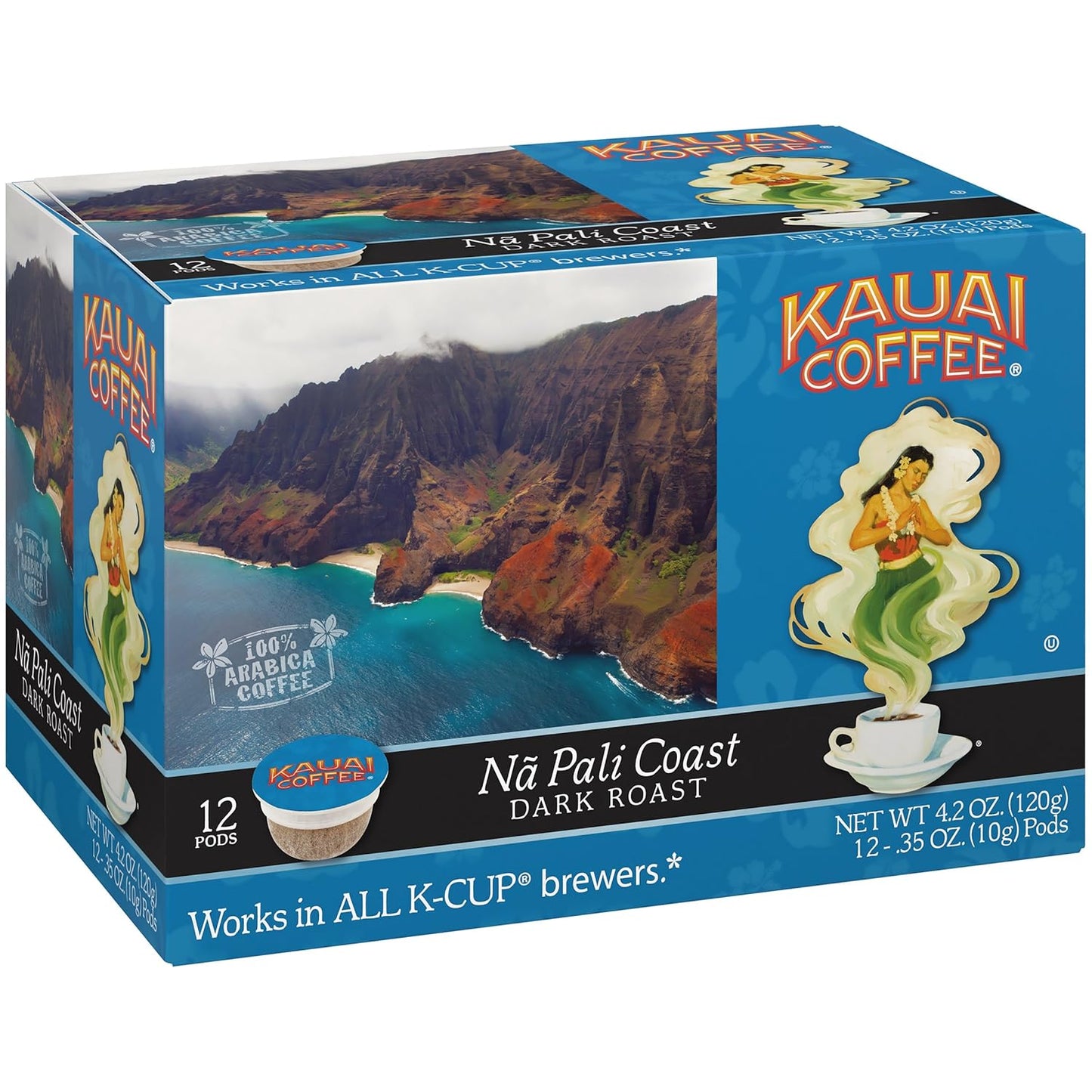 Kauai Coffee Na Pali Coast Dark Roast - Compatible with Keurig Pods K-Cup Brewers (1 Pack of 12 Single-Serve Cups)