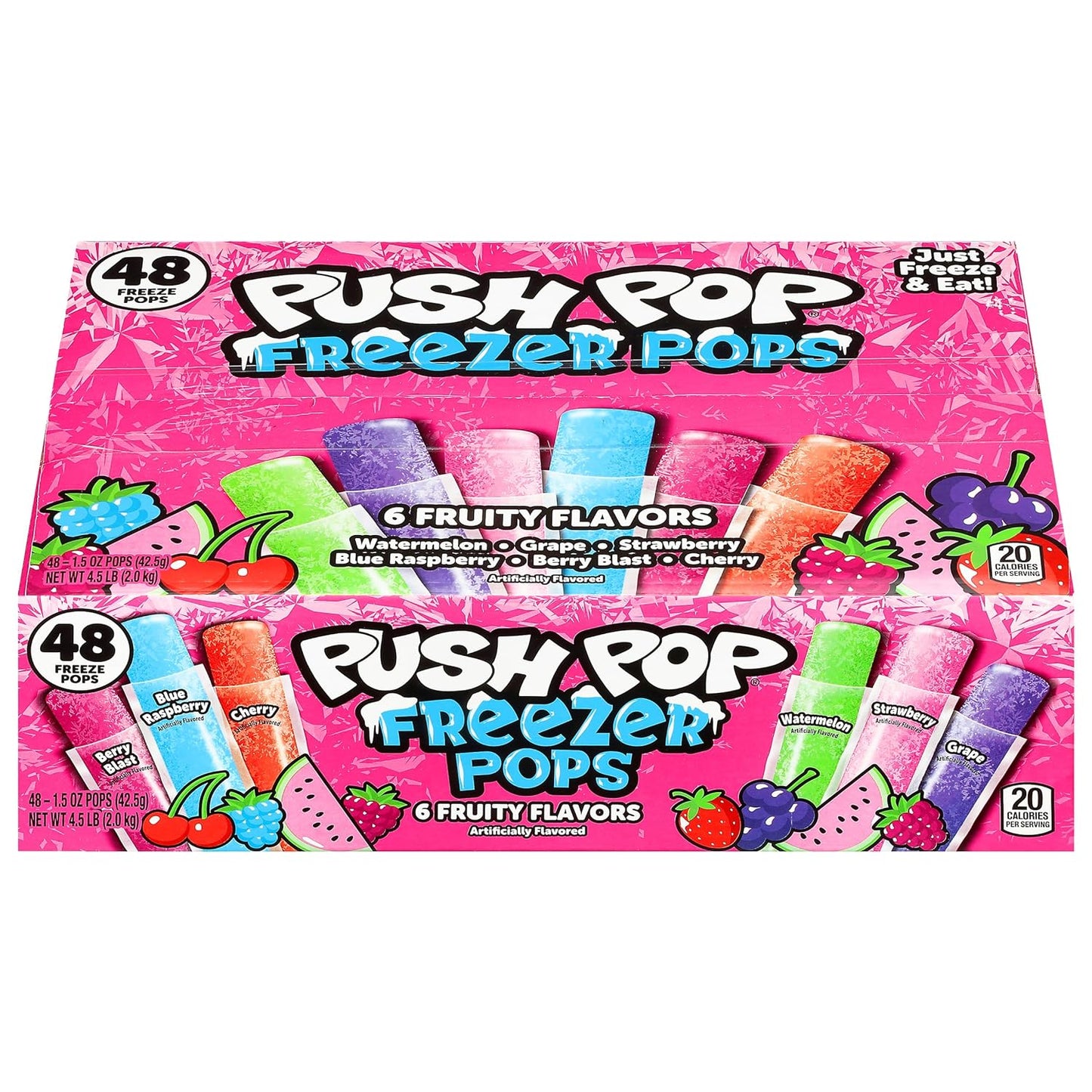 Push Pop Freezer Pops - Ice Popsicles  Variety Pack - 6 Classic Fruity Flavors - Ice Pops for Summer - 48 Count