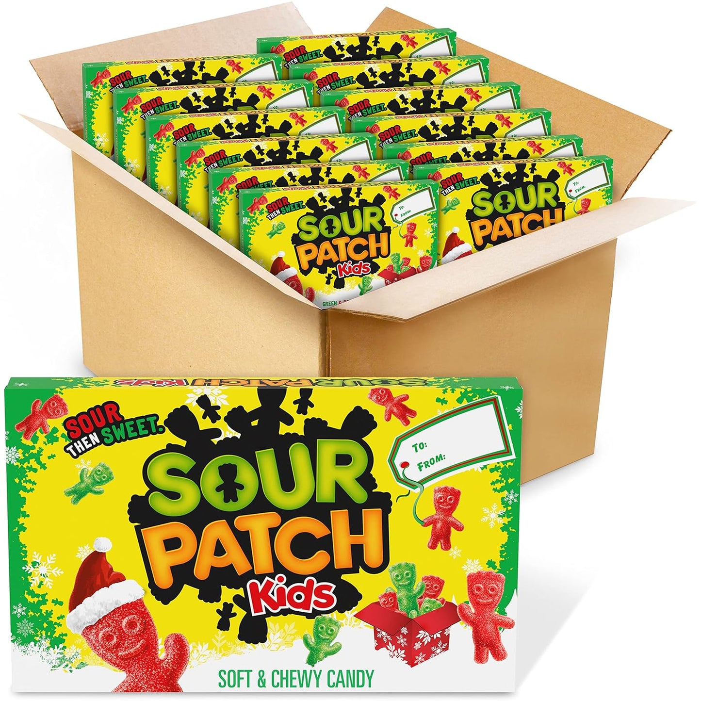 SOUR PATCH KIDS Red & Green Soft & Chewy Holiday Candy, Bulk Candy, 12 - 3.1 oz Boxes