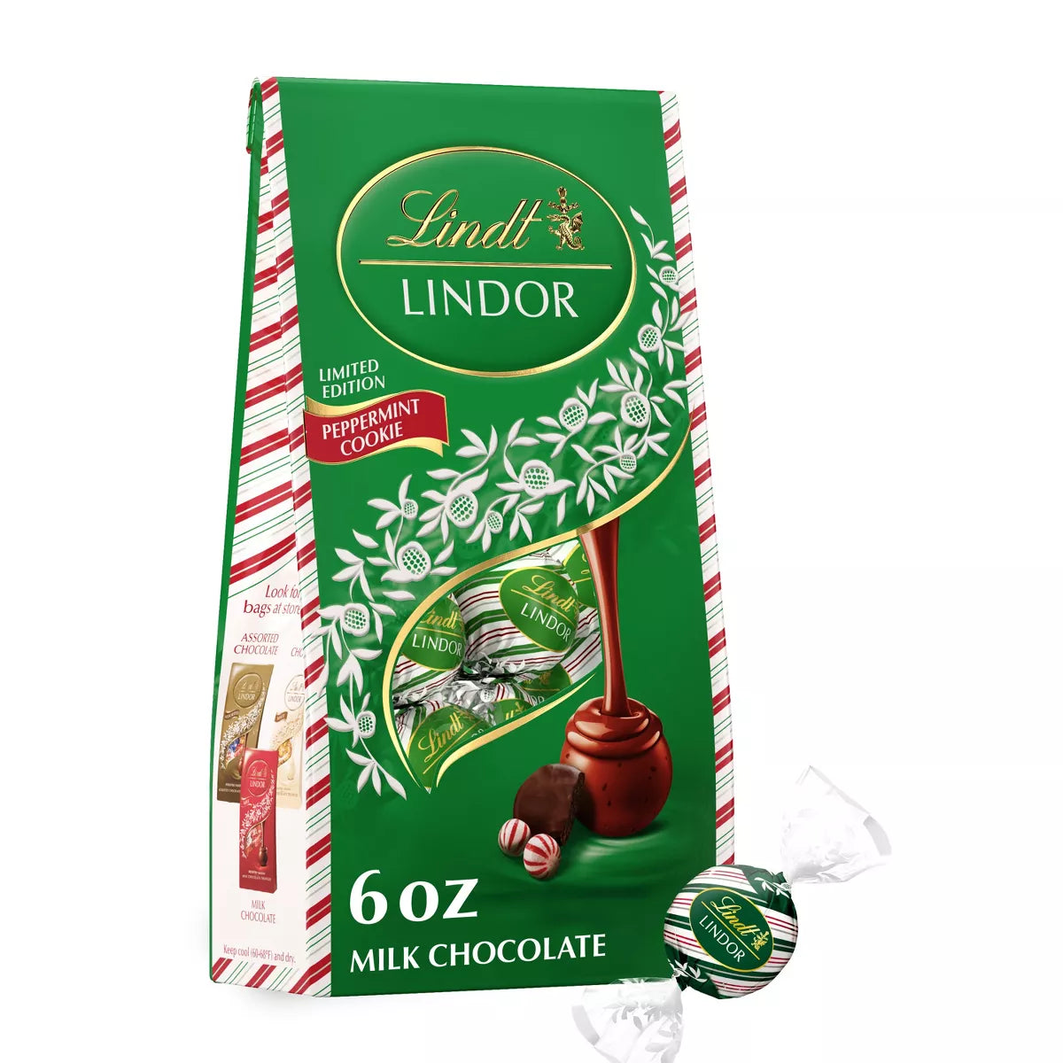 Lindt LINDOR Christmas Limited Edition Peppermint Cookie Milk Chocolate Candy Truffles – 6oz