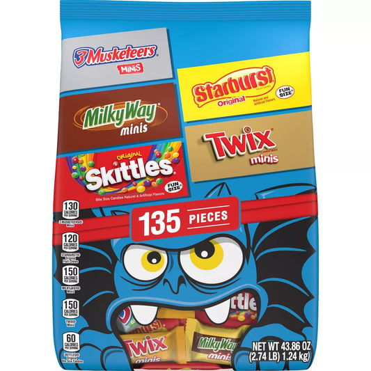 Skittles, Starburst, M&M's, Twix, 3 Musketeers & Milky Way Halloween Chocolate and Chewy Candy Bulk Bag - 43.86oz